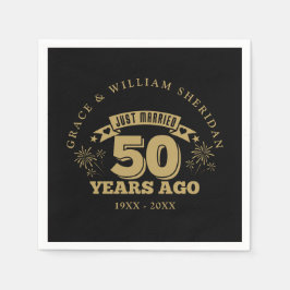 Net getrouwd 50e Jubileum zwart en goud Servet