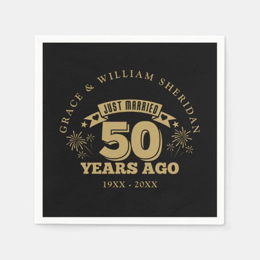 Net getrouwd 50e Jubileum zwart en goud Servet (Voorkant)