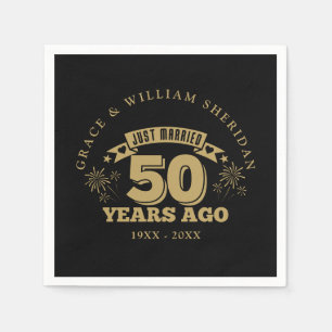 Net getrouwd 50ste verjaardag Zwart en Goud Servet