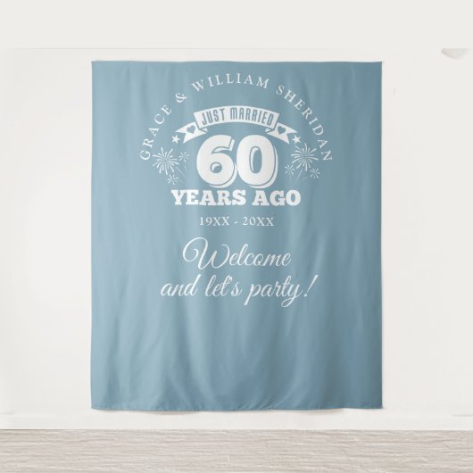 Net getrouwd 60e Jubileum foto achtergrond Wandkleed (Voorkant)