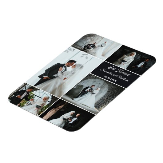Net getrouwd 6 foto bruiloft collage magneet (Linkerzijde)