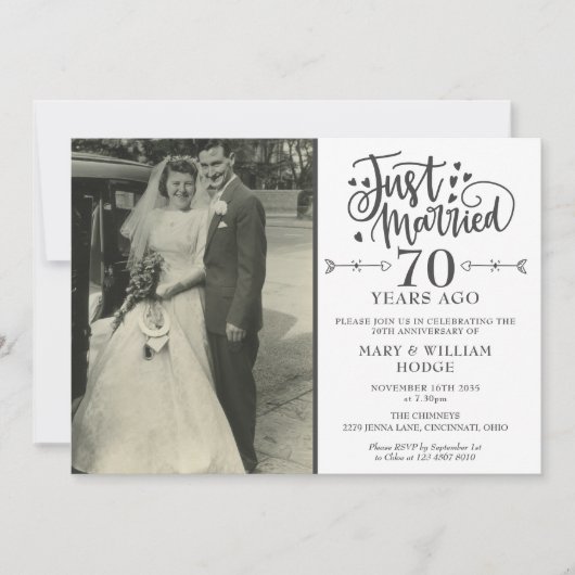 Net getrouwd 70e Jubileum trouwfoto Kaart (Voorkant)