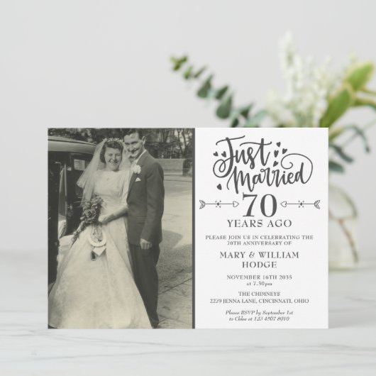 Net getrouwd 70e Jubileum trouwfoto Kaart (Staand voorkant)