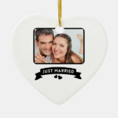 Net getrouwd aangepaste trouwfoto keramisch ornament (Voorkant)