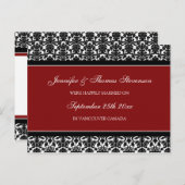 Net getrouwd aankondiging Briefkaarten Red Damask (Voorkant / Achterkant)