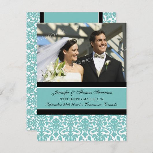 Net getrouwd aankondiging foto Briefkaarten Blauwg (Voorkant / Achterkant)