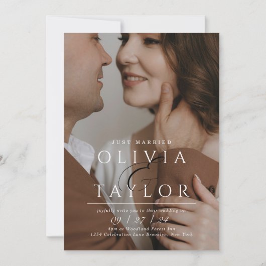 Net getrouwd Ampersand verweven 2 foto bruiloft Kaart (Voorkant)