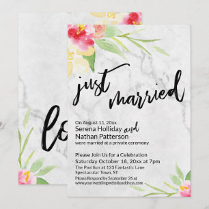 Net Getrouwd Aquarel Bloemen & Grijs Marmer Kaart