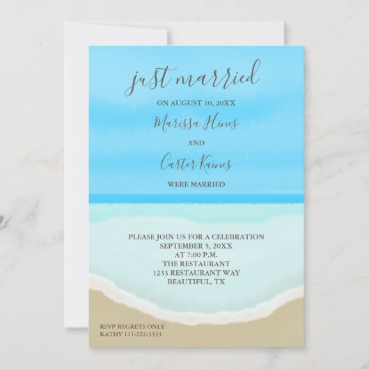 Net Getrouwd Aquarel Oceaankust Uitnodiging (Voorkant)