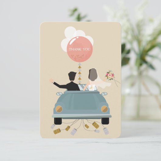 Net getrouwd auto bruiloft dank u kaart. bedankkaart (Staand voorkant)