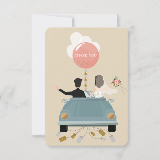 Net getrouwd auto bruiloft dank u kaart. bedankkaart (Voorkant)
