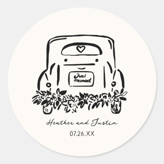 Net Getrouwd Auto Hulpstukken Trouwfeest Ronde Sticker (Voorkant)
