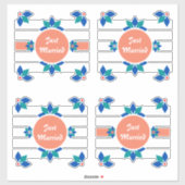 Net getrouwd Blauwe Bloemen Witte stippen Sticker (Vel)