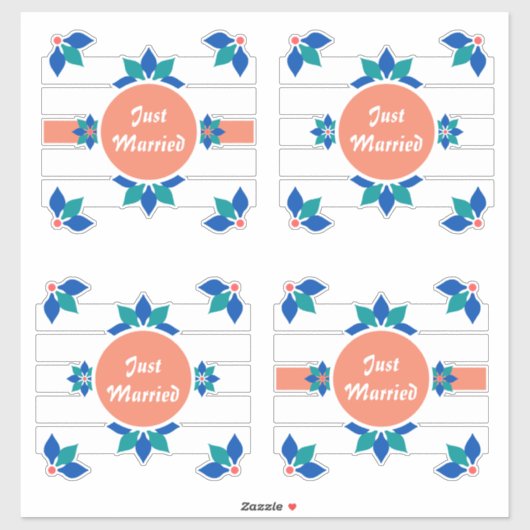 Net getrouwd Blauwe Bloemen Witte stippen Sticker (Vel)