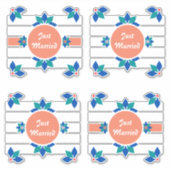 Net getrouwd Blauwe Bloemen Witte stippen Sticker (Voorkant)