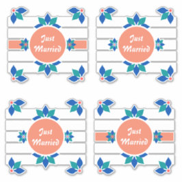 Net getrouwd Blauwe Bloemen Witte stippen Sticker