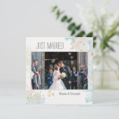 Net Getrouwd Blauwe Koraal Abstracte Marmer Goud Feestdagenkaart (Staand voorkant)