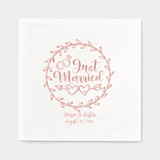 Net getrouwd Bloemen Naam en trouwdatum Folie Servetten (Voorkant)