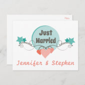 Net getrouwd Bloemen Roze Pioenen Bloem bruiloft Aankondigingskaart (Voorkant / Achterkant)