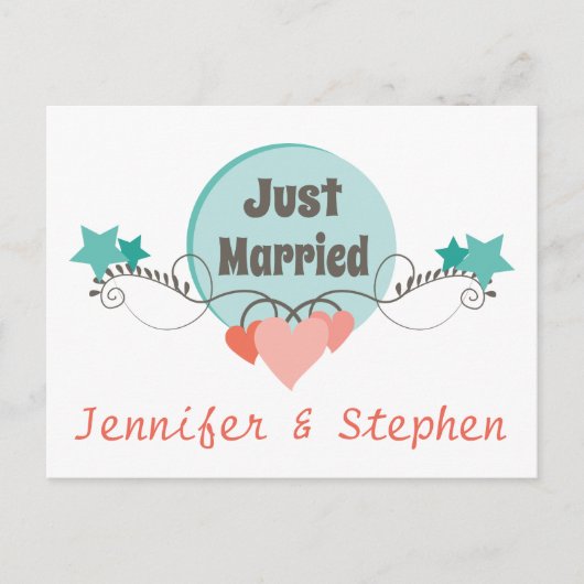 Net getrouwd Bloemen Roze Pioenen Bloem bruiloft Aankondigingskaart (Voorkant)