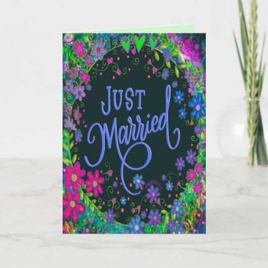 Net getrouwd  bloemenbruiloft Modern Boho Kaart (Voorkant)