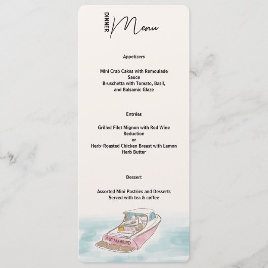 Net getrouwd boot diner bruiloft menu (Voorkant)