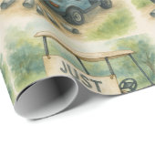 'Net Getrouwd' Bord Golfkar Aquarel Rustiek Cadeaupapier (Rol Hoek)