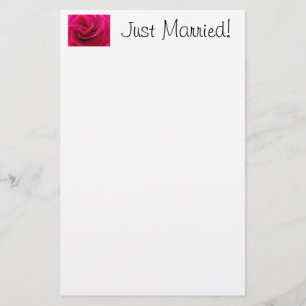 Net getrouwd! briefpapier ROZE Roos Bloem Bloemen