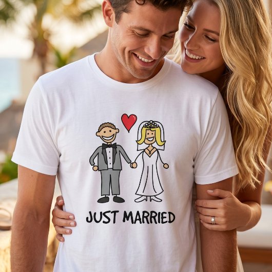 Net Getrouwd Bruid & Bruidegom Cartoon T-shirt
