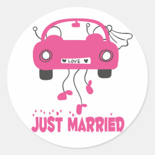 Net Getrouwd Bruid & Bruidegom Roze En Zwarte Huwe Ronde Sticker