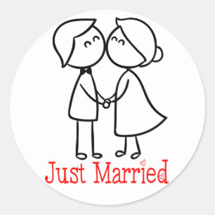 Net Getrouwd Bruid En Bruidegom Cartoon Trouwen Ronde Sticker