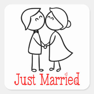 Net Getrouwd Bruid En Bruidegom Cartoon Trouwen Vierkante Sticker