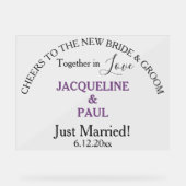 Net getrouwd bruid en bruidegom Dusty Violet Clear Acryl Bord (Voorkant)
