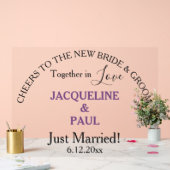 Net getrouwd bruid en bruidegom Dusty Violet Clear Acryl Bord (Huwelijk)