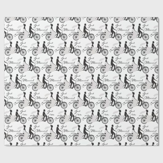 Net getrouwd bruid en bruidegom fiets cadeaupapier (Vlak)