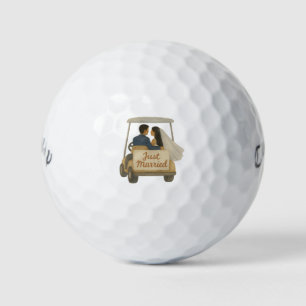 'Net Getrouwd' Bruid en Bruidegom in een Golfkar Golfballen