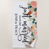 Net getrouwd, bruidschat cadeau, verlovingscadeau strandlaken (Voorkant)