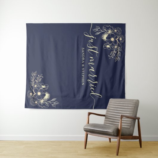 Net getrouwd bruiloft achtergrond wandkleed (In Situ (horizontaal))