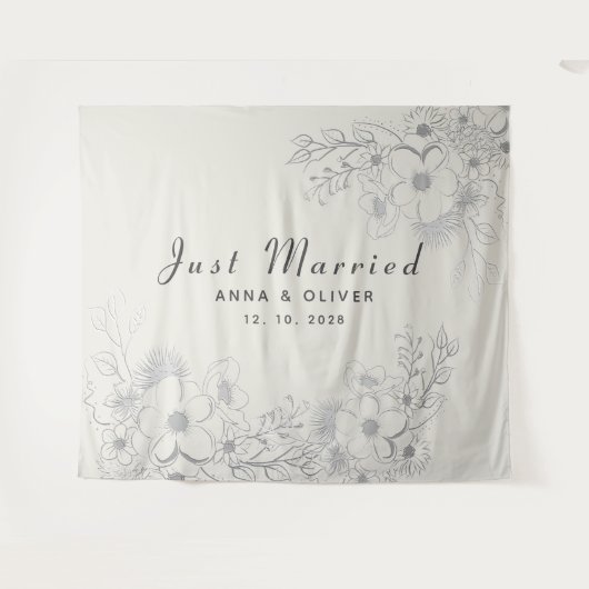 Net getrouwd bruiloft achtergrond wandkleed (Voorkant (horizontaal))