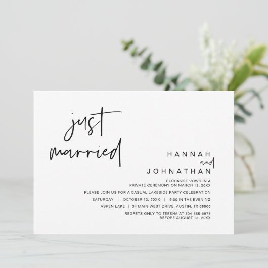 Net Getrouwd, Bruiloft Elopement Feest Kaart (Staand voorkant)