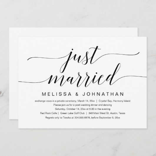 Net Getrouwd, Bruiloft Elopement Feest Viering Kaart (Voorkant / Achterkant)