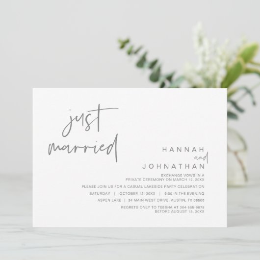 Net Getrouwd, Bruiloft Elopement Feestviering Kaart (Staand voorkant)