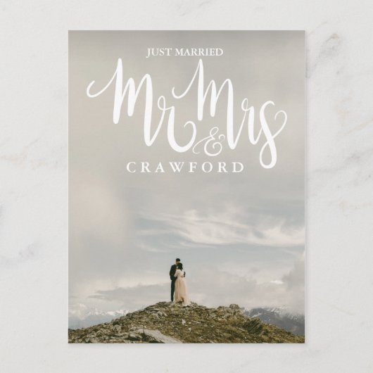 Net getrouwd bruiloft Elopement White Kalligrafie Briefkaart (Voorkant)