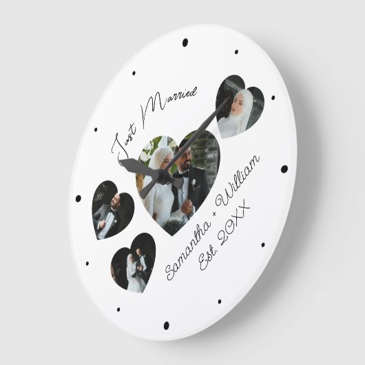 Net getrouwd bruiloft foto collage wandklok (Hoek)