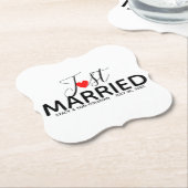 Net getrouwd bruiloft op maat kartonnen onderzetters (Gekanteld)