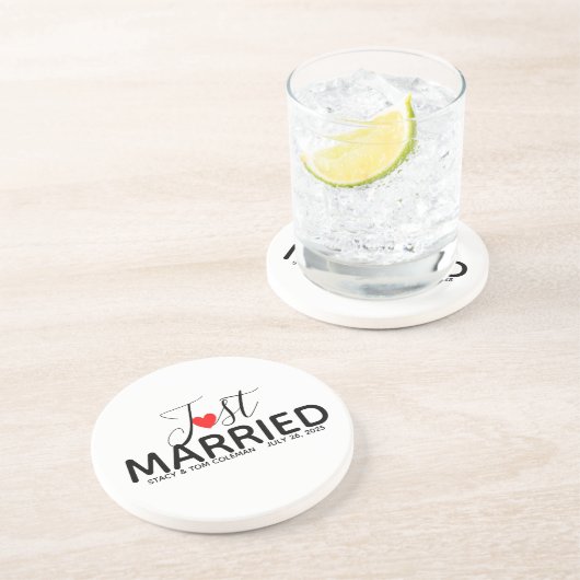 Net getrouwd bruiloft op maat zandsteen onderzetter (Zijkant)