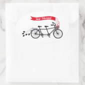 Net getrouwd, bruiloft tandem fiets ovale sticker (Tas)