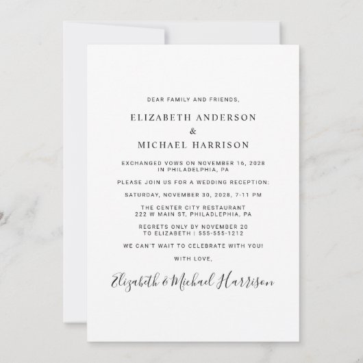 Net getrouwd bruiloftsreceptie foto aankondiging (Achterkant)