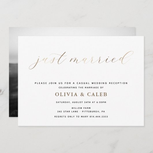 Net getrouwd bruiloftsreceptie uitnodiging (Voorkant / Achterkant)