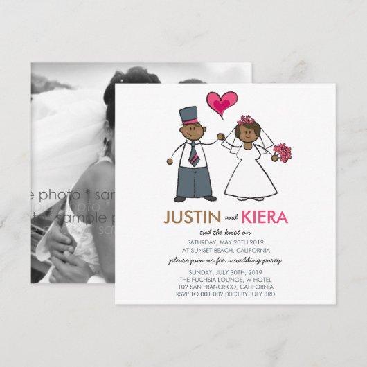 Net getrouwd Cartoon bruiloft paar aankondiging (Voorkant / Achterkant)